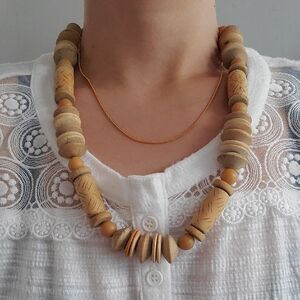 Natural Wood Beaded Necklace